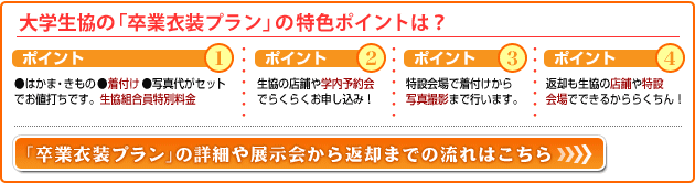 大学生協の卒業衣裳プラン　特色ポイント